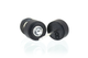 Round wood earrings set with Swarovski CZ. Made in Ebony wood. View of logo on back.