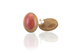 Wood oval earrings. Made in Verawood with Pink Ivory wood inlay. View of back logo.