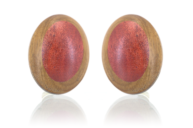 Wood oval earrings. Made in Verawood with Pink Ivory wood inlay.