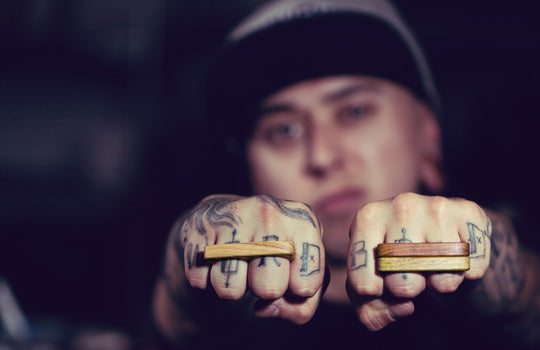 Wearing 2 finger wood rings, wood ring.