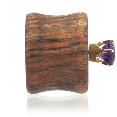 Side view of Stud Earring Gauge Plugs made in Chechen wood with stud earring inserted. 