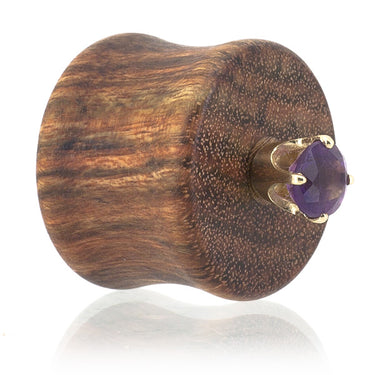 Side view of Stud Earring Gauge Plugs made in Chechen wood with stud earring inserted. 