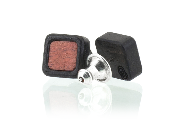 Back of square wood ear rings, wood earrings, Ebony wood.