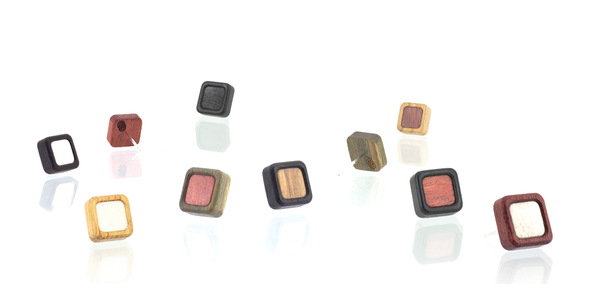 Square wood ear rings.
