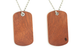 Front and back view of Bloodwood dog tags, wood dog tags.