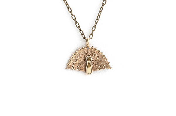 Peacock pendant made in Bronze metal with Hollywood inlay.