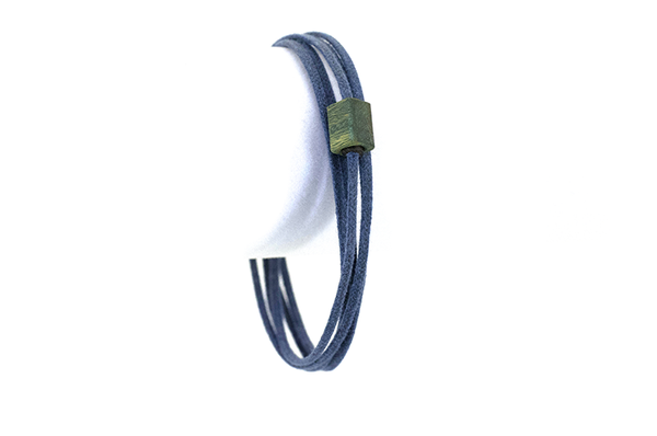 Wood bracelet. Verawood with blue cotton cord wrap.