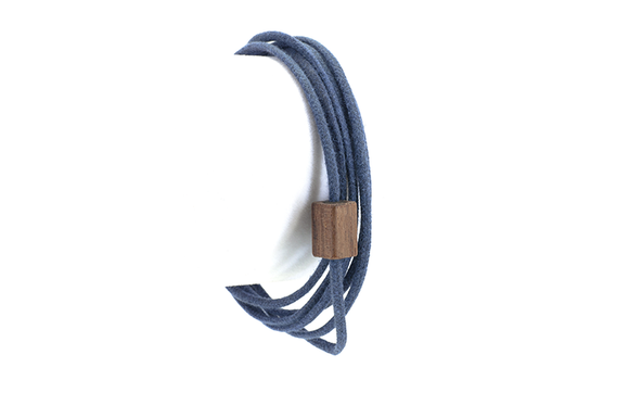 Wood bracelet. Chechen wood with blue cotton cord wrap. 