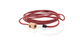 Wood bracelet. Swiss pear wood with red cotton cord wrap. Logo shown.