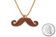 Mustache pendant. Made in Cocobolo wood with bronze hardware. Size scale. 